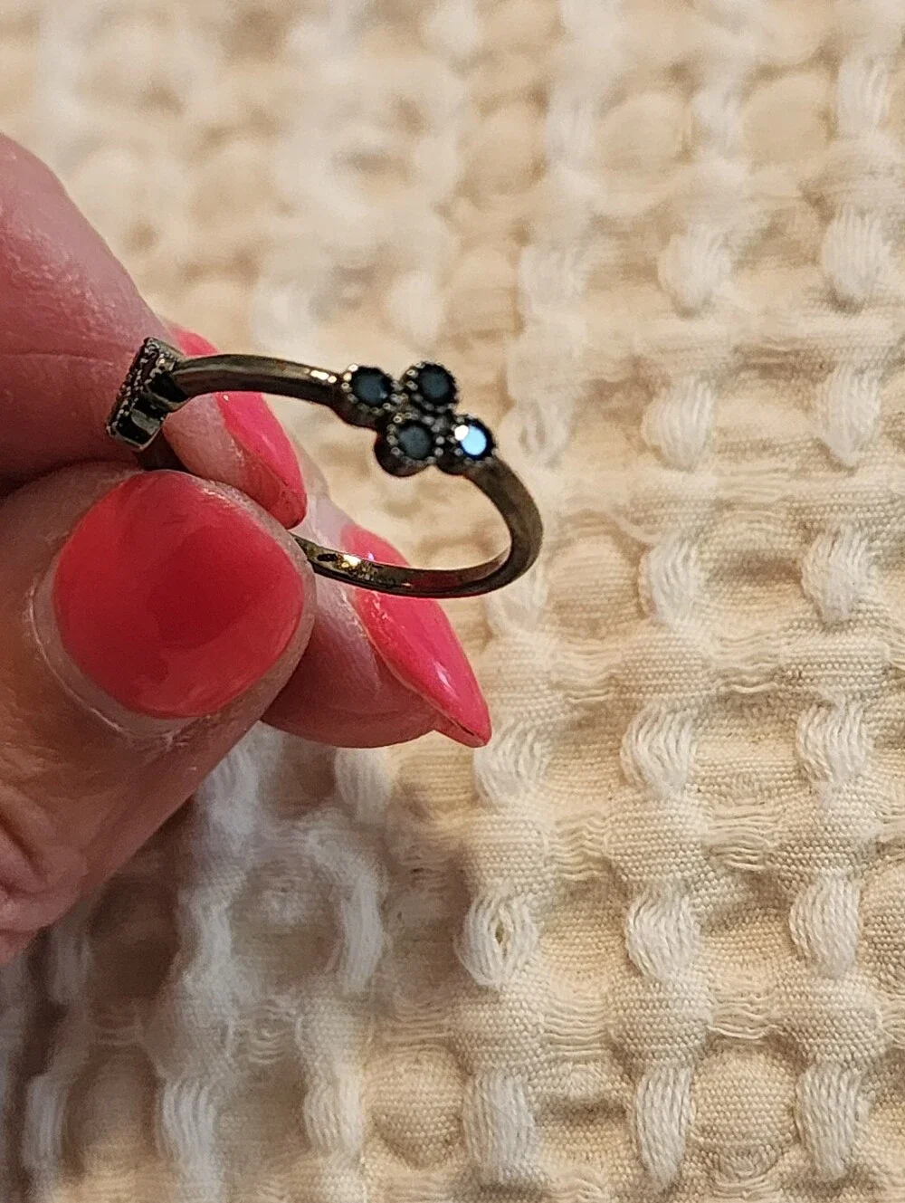 Freida Rothman Black Pave Clover Stacking Ring Sz 8 Sterling Silver